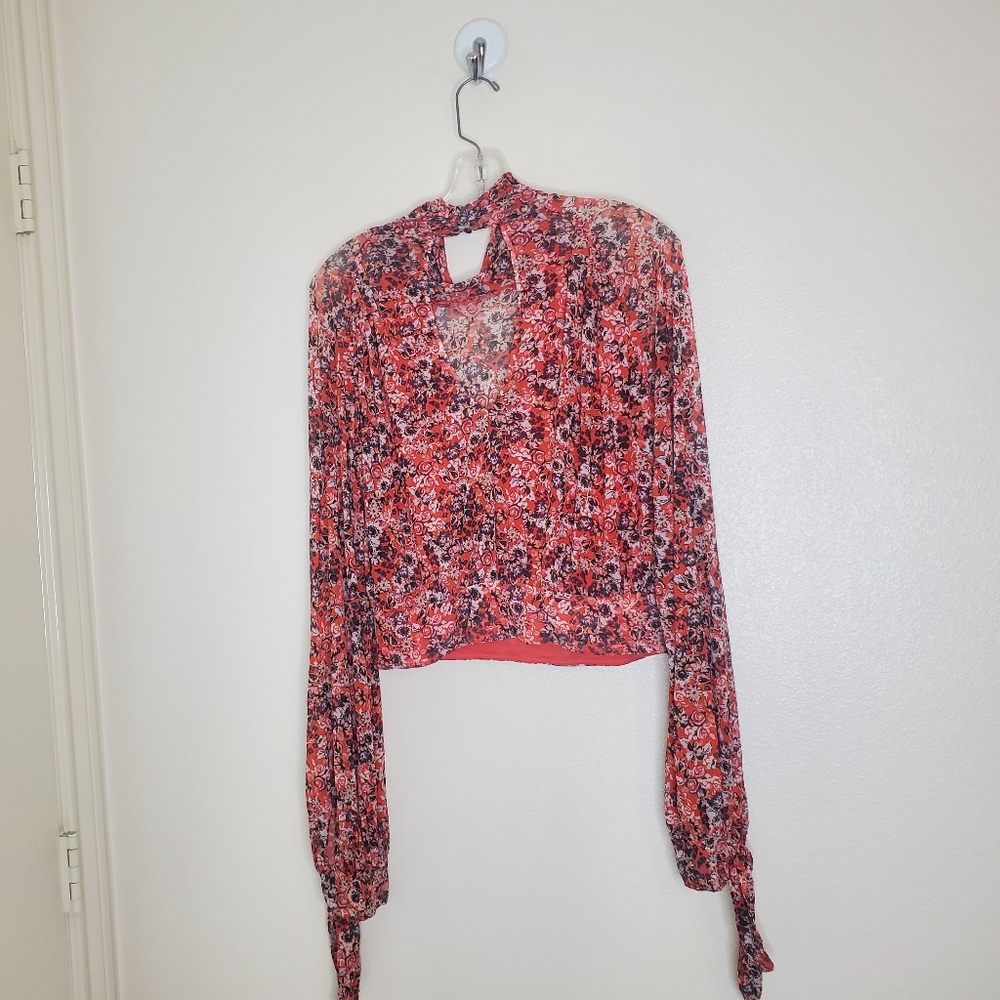 Free People Floral Red Blouse